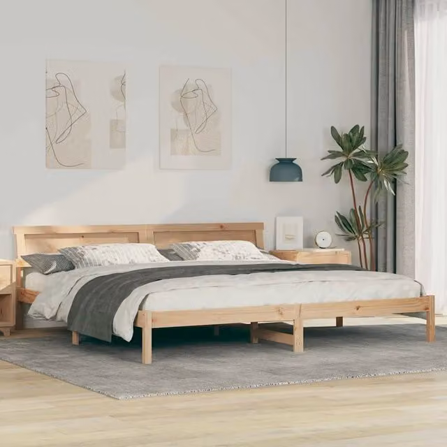 Struttura del letto-Giroletto Marrone 200 x 200 cm Legno di pino massello