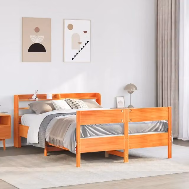 Letto senza Materasso-Struttura Letto Marrone Cera 150x200 cm in Legno di Pino 908759