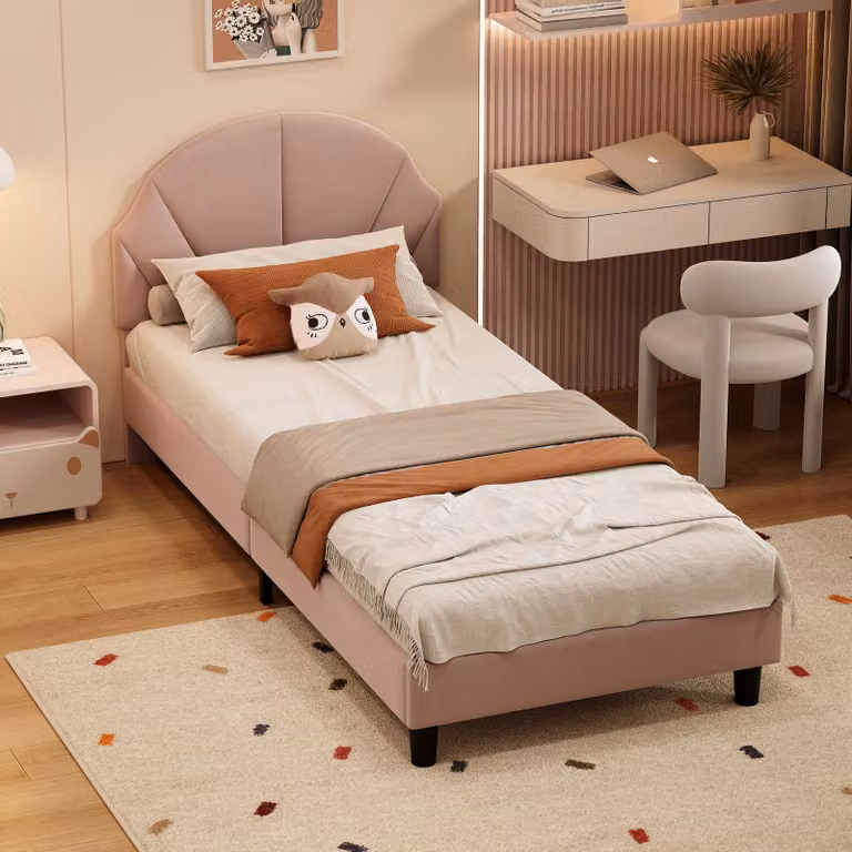 Letto imbottito ProximaX 90x200 cm, testata regolabile in altezza, letto singolo in velluto con testata morbida e supporto per lo schienale, facile da montare