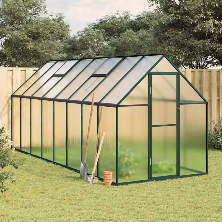 vidaXL Telaio Serra in Alluminio con Base Verde e Copertura in Policarbonato L: 445 cm, P: 169 cm, H: 195 cm