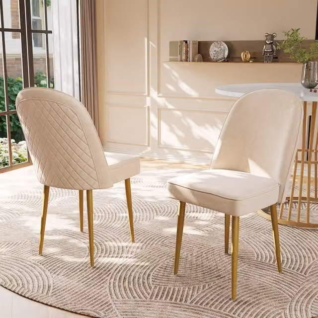 Set di 2 sedie da pranzo WISHDOR in velluto beige con gambe in metallo dorato dal design moderno
