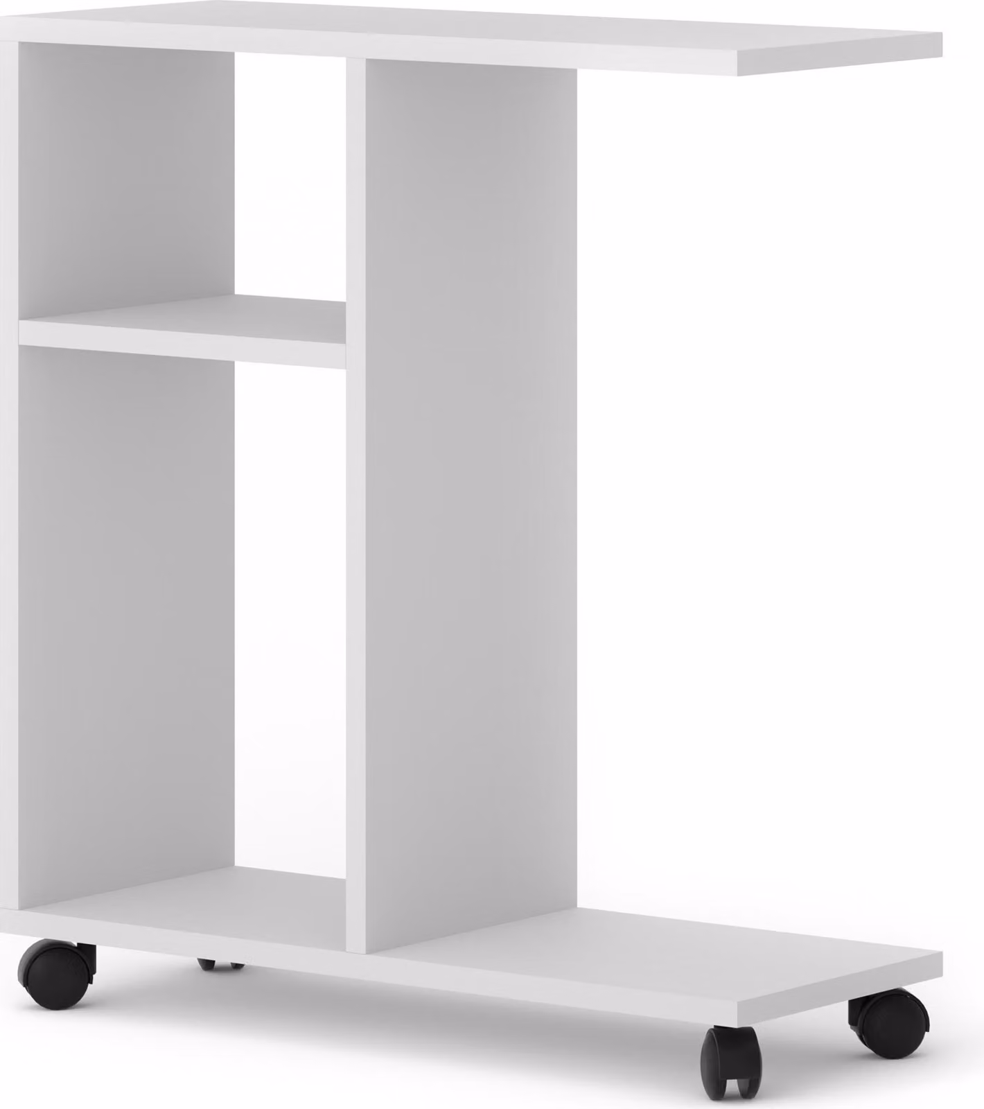Tavolino organizer TRASCO 1 su rotelle 60 cm Tavolino per computer portatile Comodino Console Tavolino per divano Scaffale Tappetino bianco