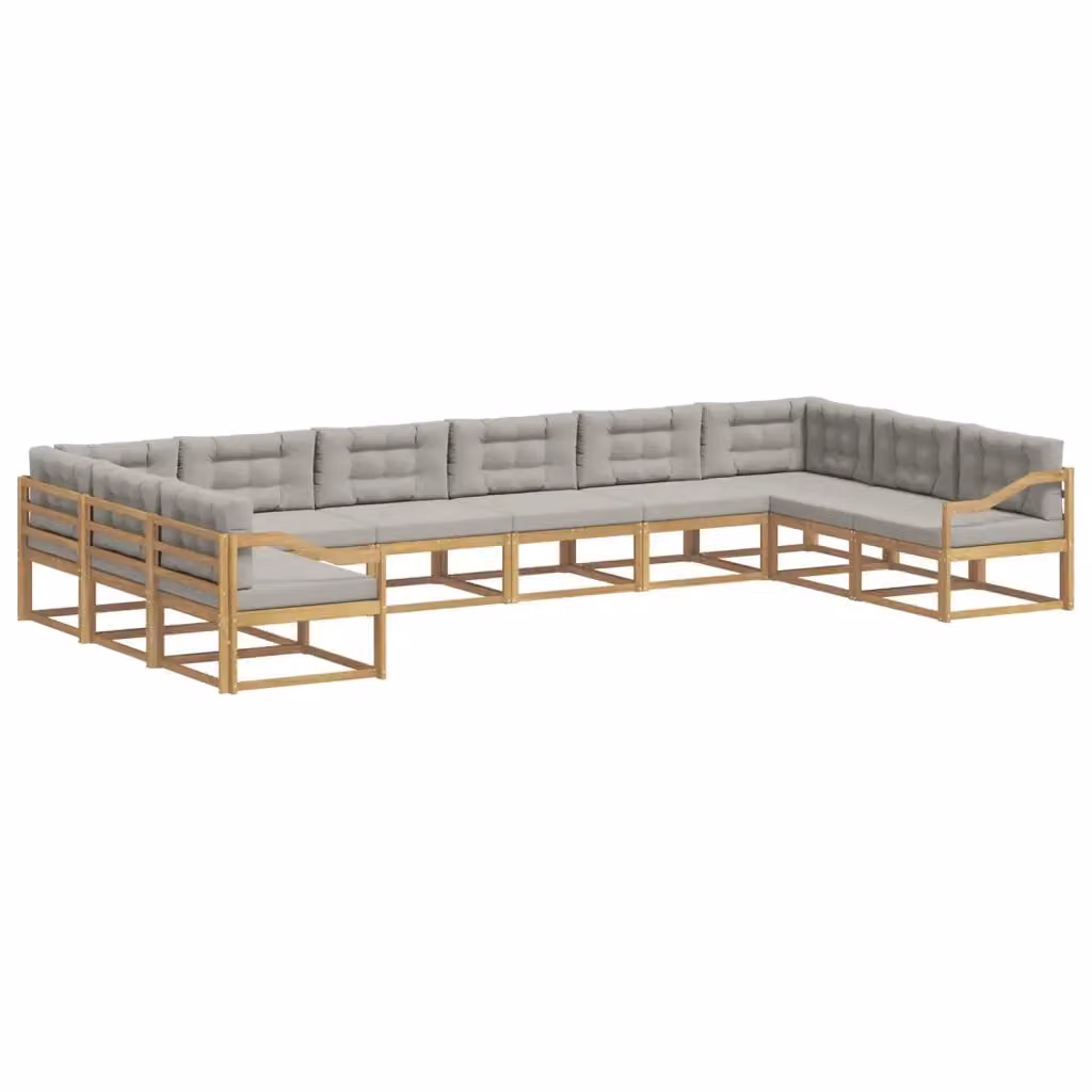 Set di divani da esterno a forma di U vidaXL in legno di acacia con cuscini Bianco e Grigio – 2
