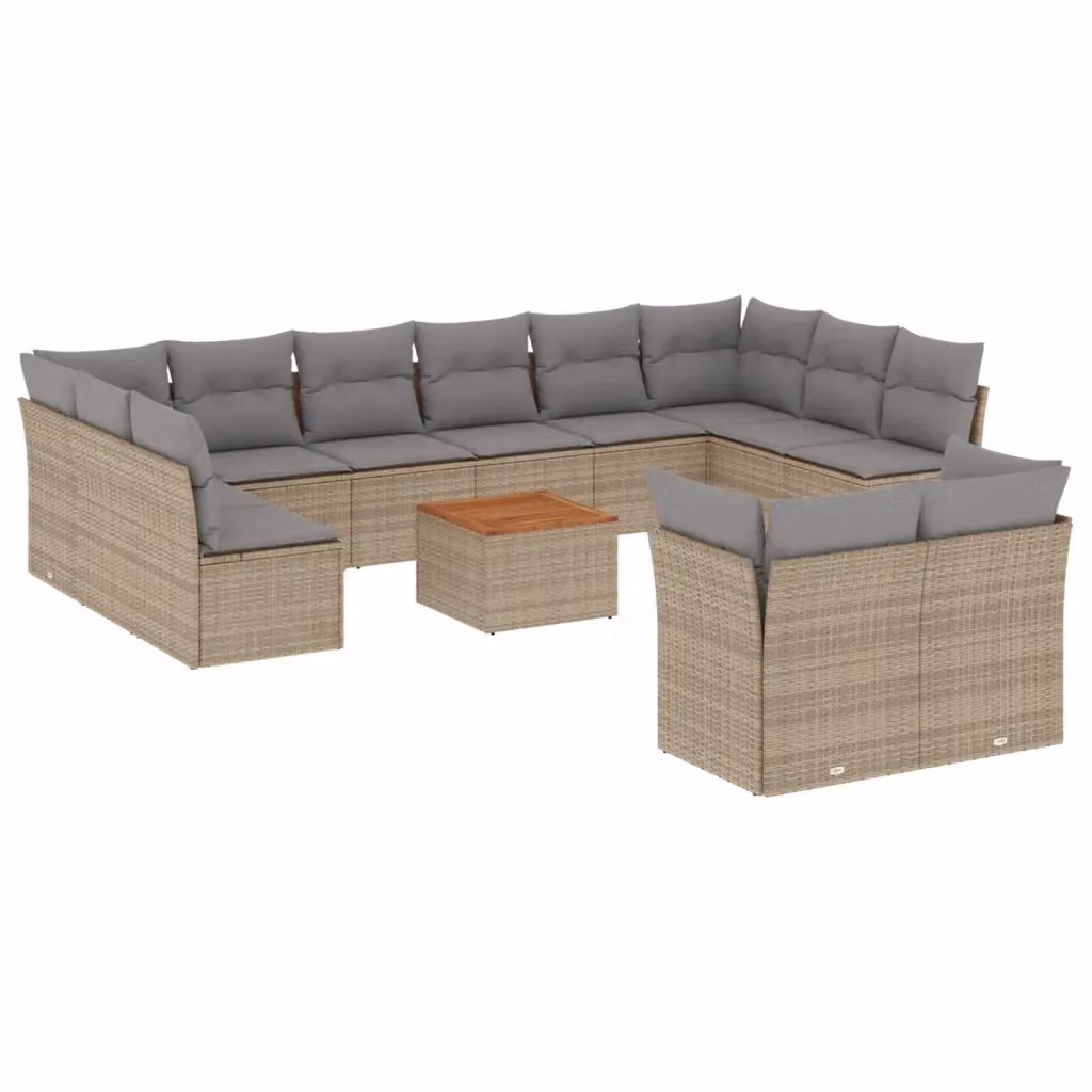 vidaXL Set Divano da Giardino a L 13 pz con Tavolino, Cuscini Beige e Struttura in Legno di Acacia e Metallo – 2