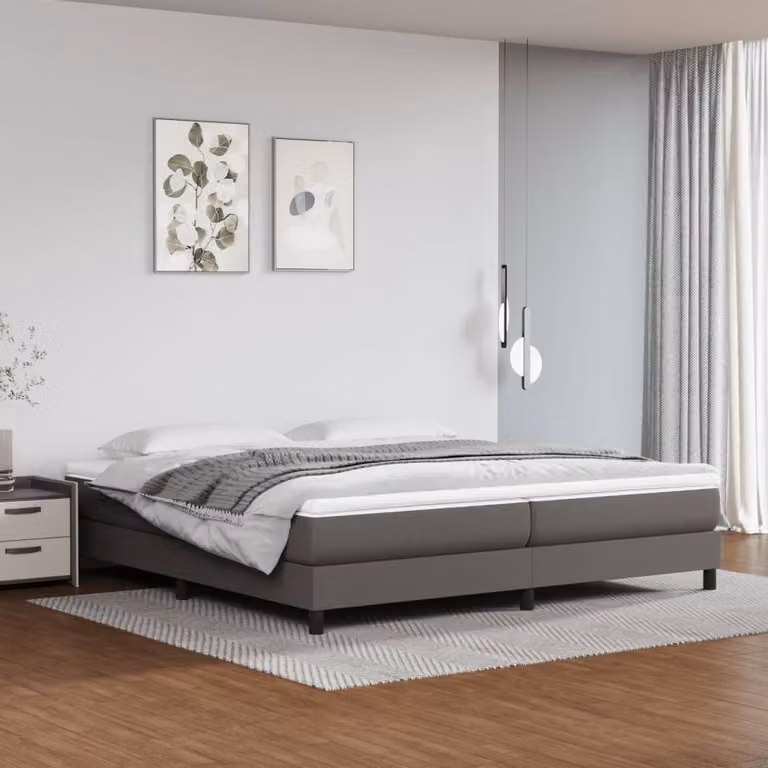 The Living Store Letto a molle insacchettate grigio 200x200 cm in Pelle finta