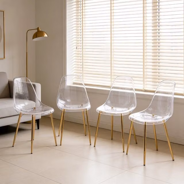Sedie da Pranzo Trasparenti in Acrilico ¨C Xylo ¨C Set 4 Pezzi, Gambe Oro, Design Moderno