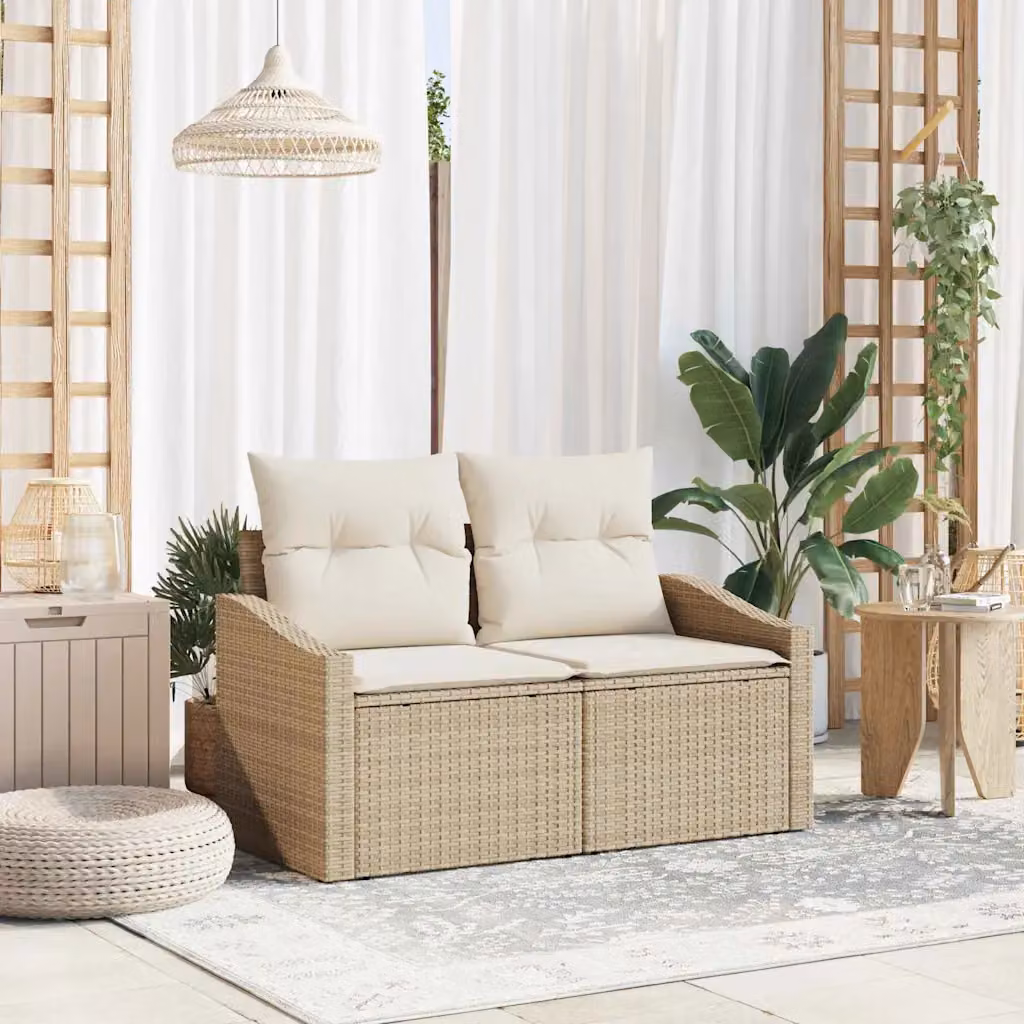 Divano da giardino moderno vidaXL in polyrattan con cuscini beige L: 123 cm, P: 62 cm, H: 69 cm