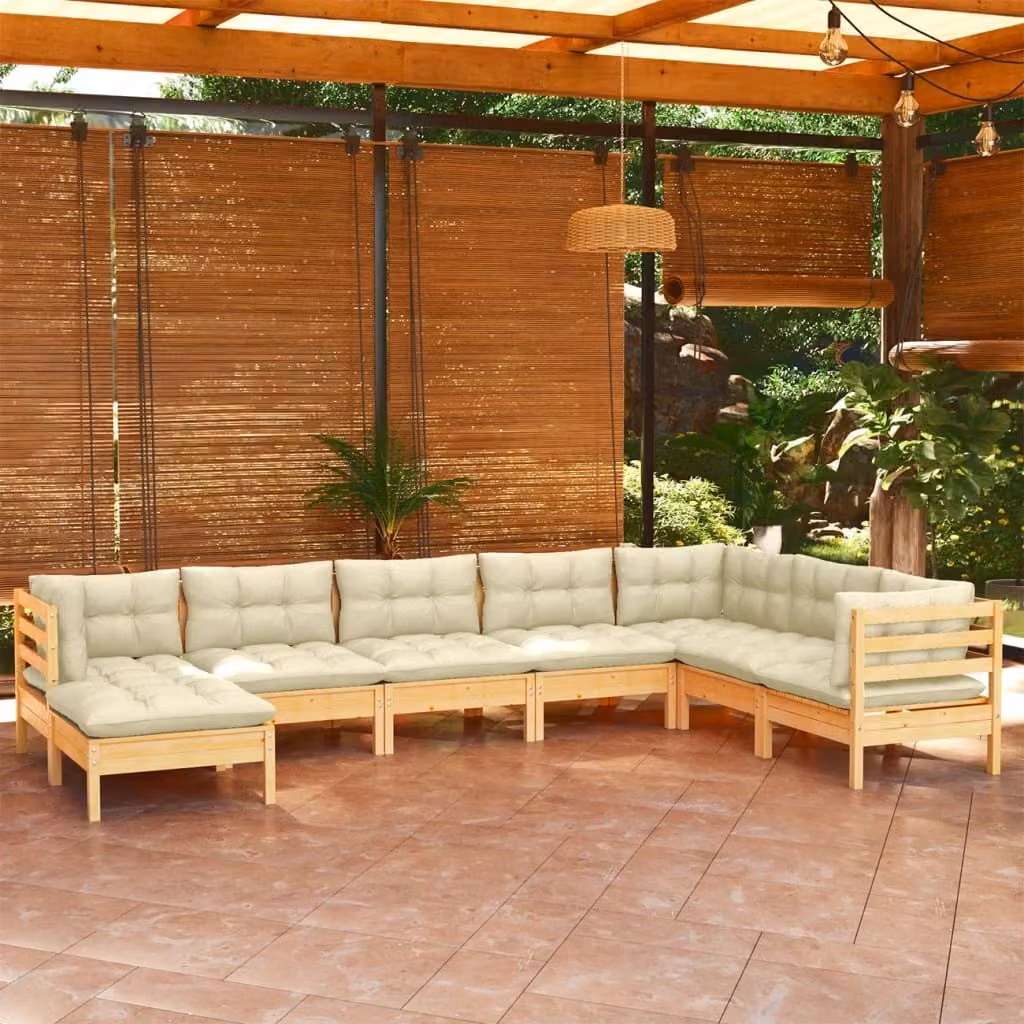 Maison Exclusive - Set Divani da Giardino 8 pz con Cuscini Crema in Massello di Pino