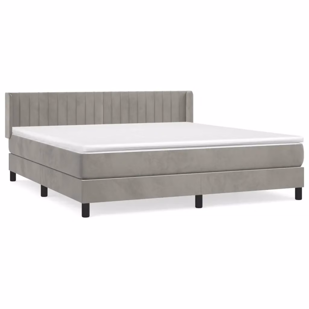Letto con Giroletto a Molle e Materasso Ibrido vidaXL in Velluto Grigio e Bianco L/P: 180 x 200 cm – 2