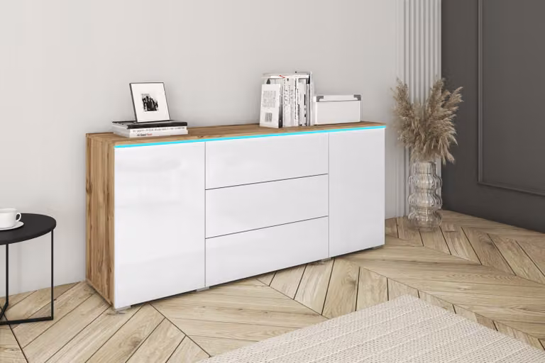 Cassettiera combinata HERMINA 150 - rovere wotan / bianco lucido