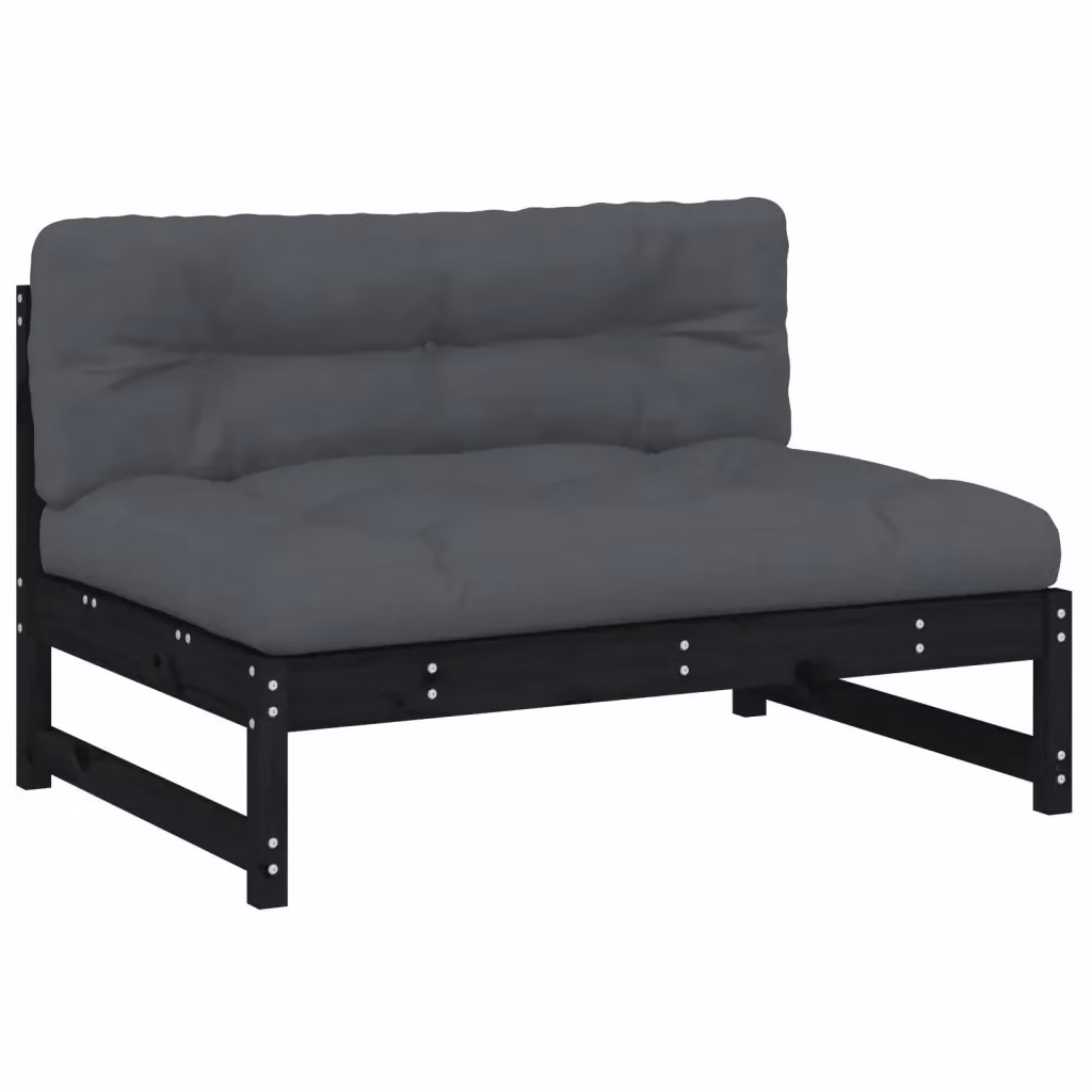Divano Modulare Centrale Design Mania in Legno Massello di Pino Nero con Cuscini, L/P/H: 120 x 80 x 70 cm, Colore Antracite – 2