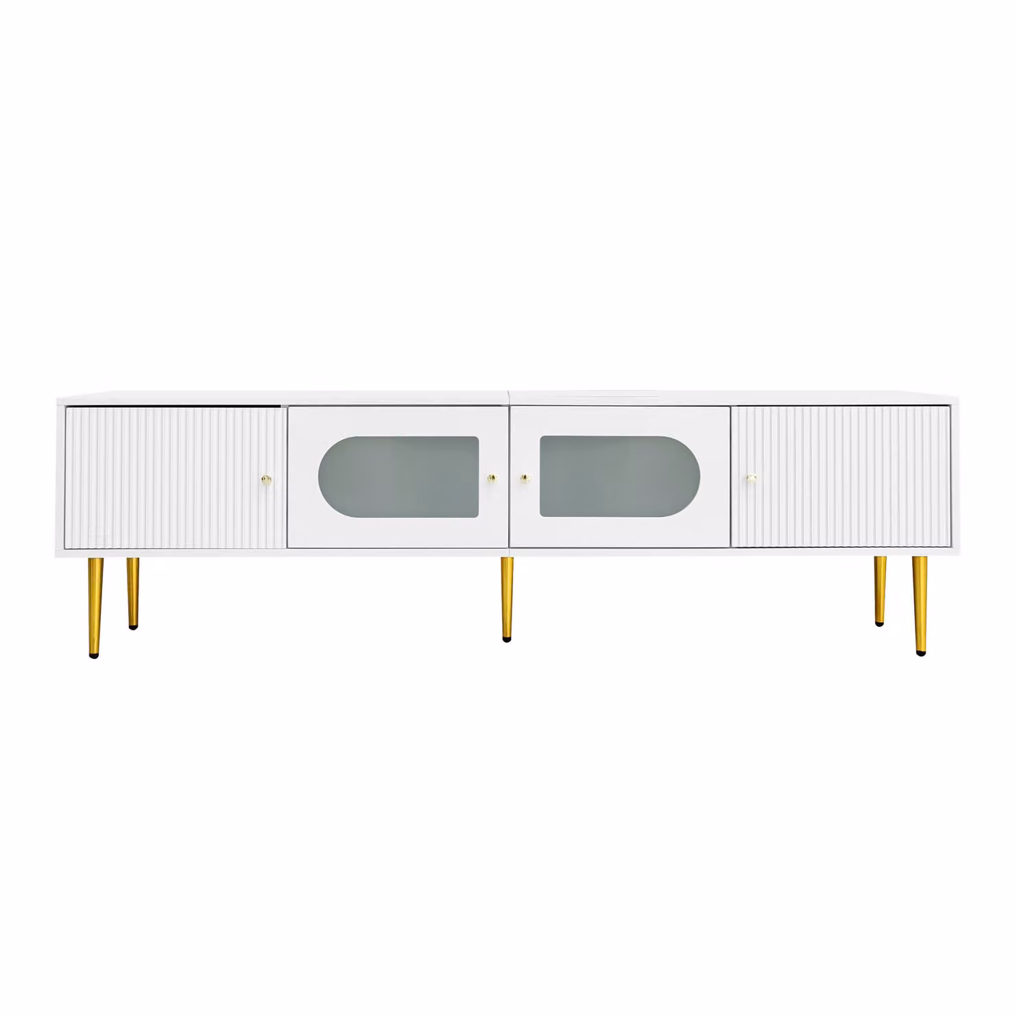 Mobile TV Moderno Aosom Bianco con Ante a Scanalature e Vetro Curvo, Gambe e Maniglie Dorate, L/P/H: 170 x 35 x 50 cm – 2