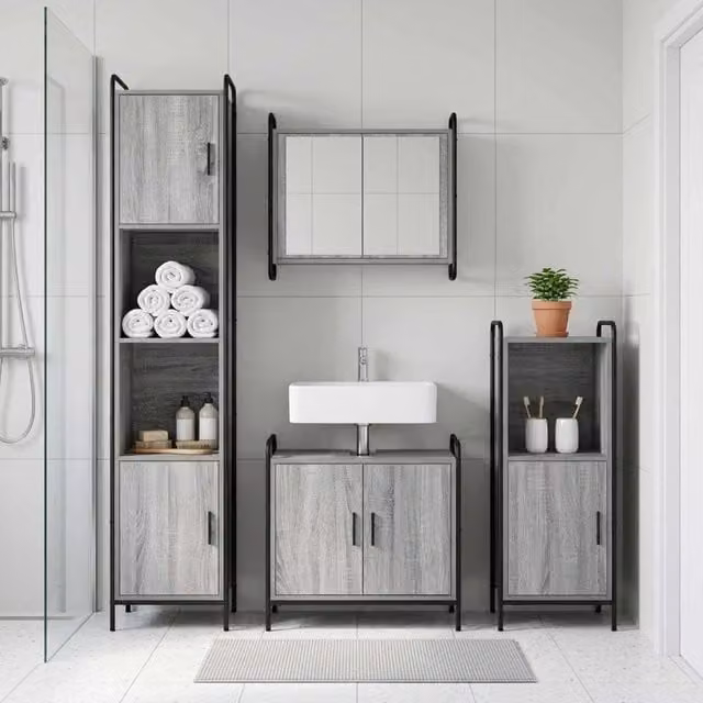Set di Armadi da Bagno 4 pz Sonoma grigio 40 x 36 x 181 cm 3444594
