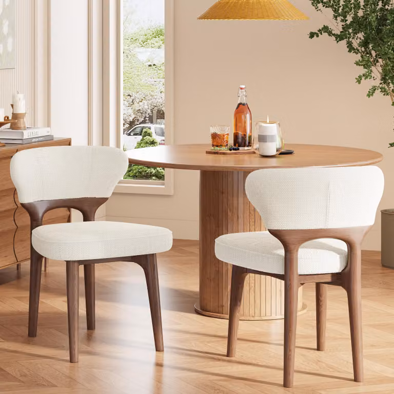 okwish Sedia da pranzo con schienale, sedia imbottita in legno massello, set da 2 pezzi, comoda e traspirante, beige chiaro