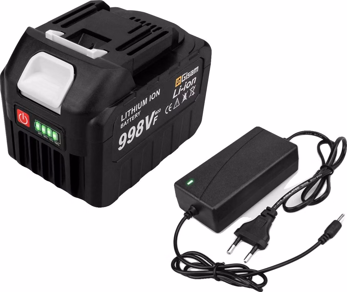 Batteria ricaricabile agli ioni di litio, capacità 22500 mAh, compatibile con utensili elettrici, 1x998VF-1xcaricabatterie