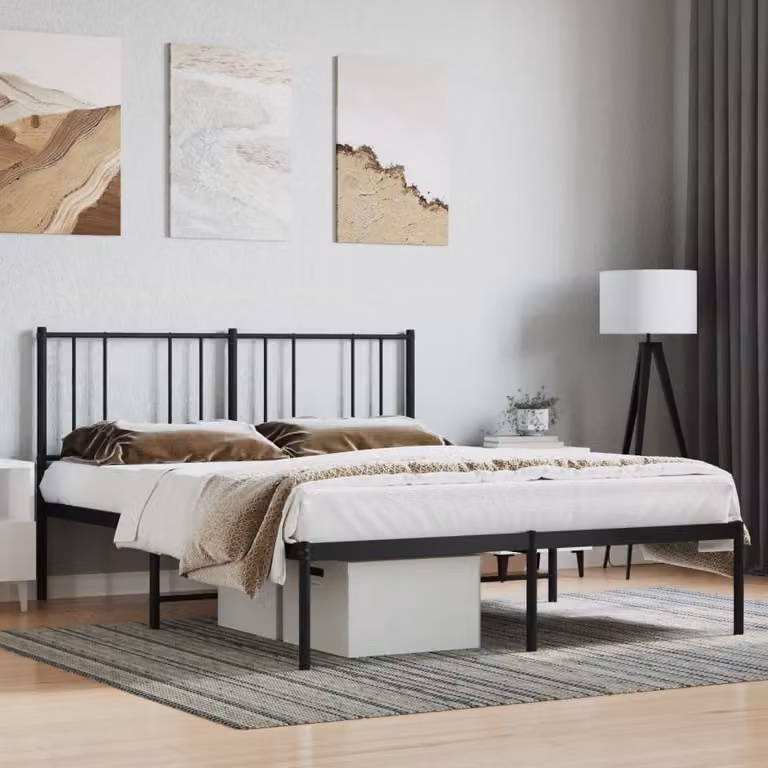 The Living Store Struttura letto con testiera in metallo nero 135x190 cm