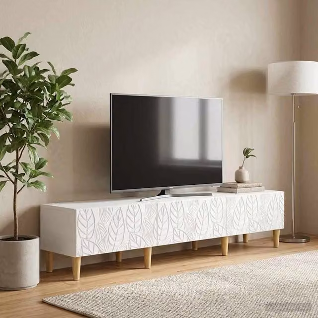 Mobile TV vidaXL in stile vintage bianco e legno, L: 147 cm, P: 34,5 cm, H: 30 cm – 1