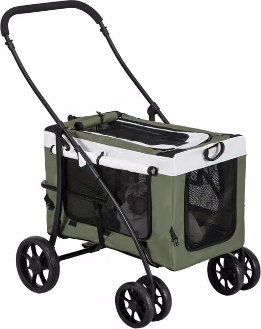 Carrello per Cani Pieghevole con Cestino ¨C zephmum ¨C Nero Verde Scuro Bianco 81x58x97.5cm