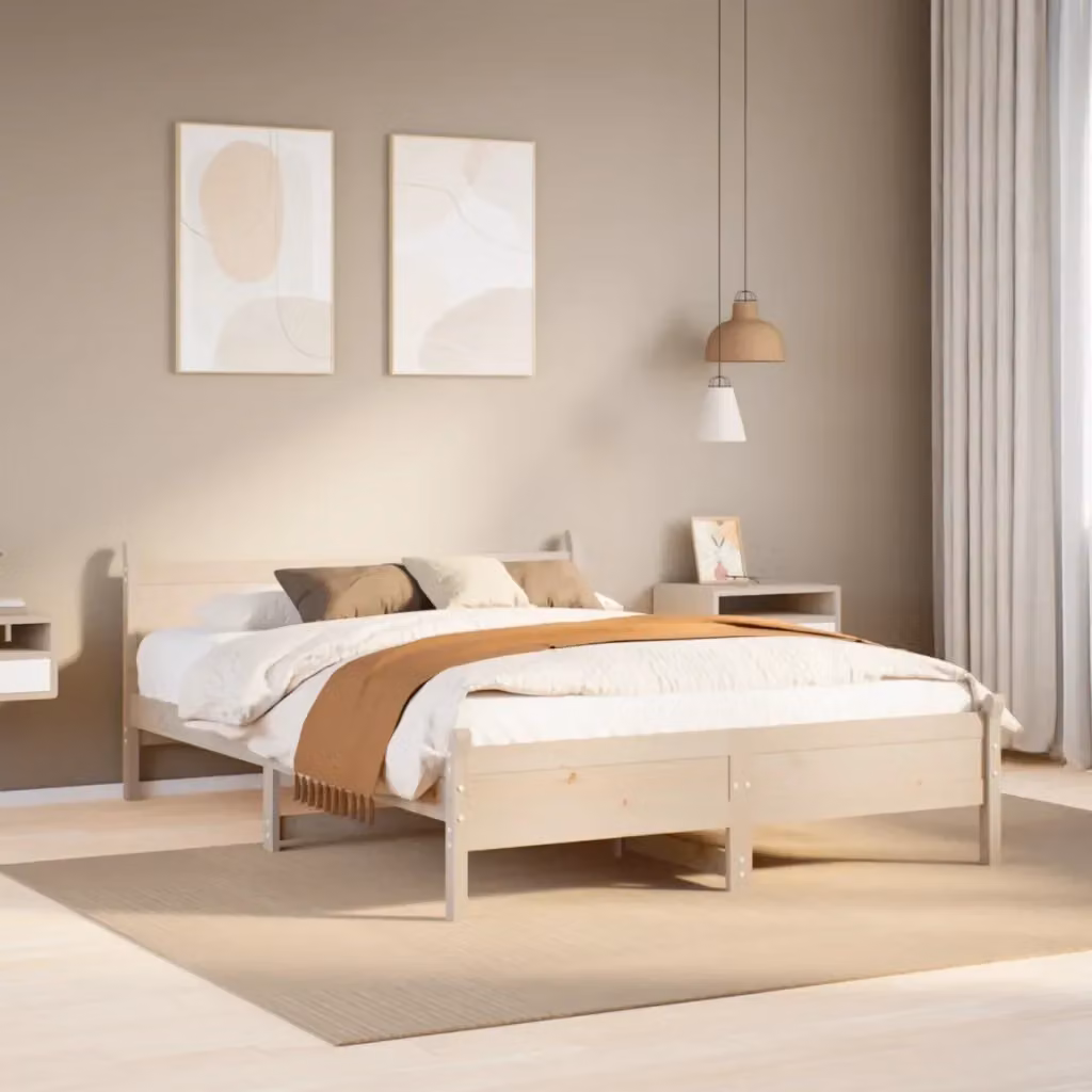 Letto matrimoniale per adulti in legno massello di pino naturale non trattato L/P: 120 x 200 cm – 2