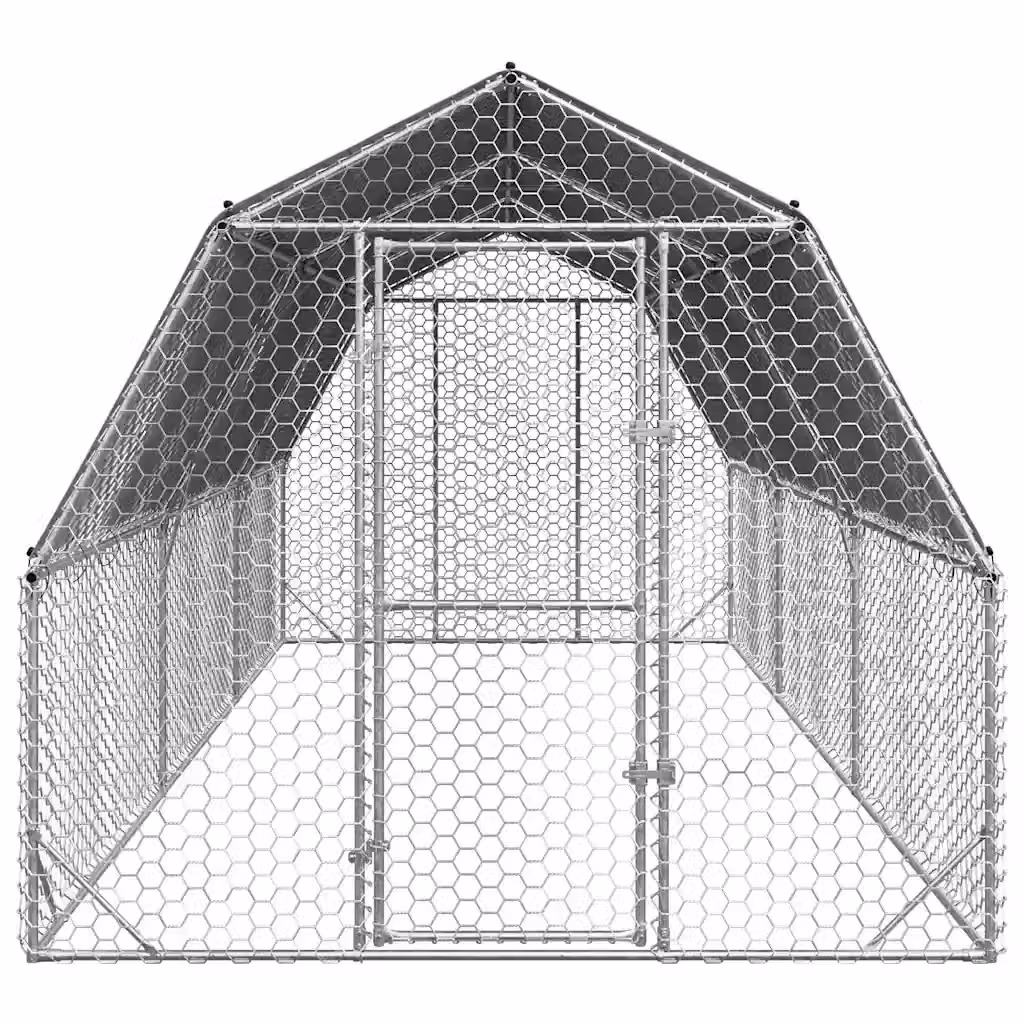 Recinto per polli con tetto in acciaio zincato color argento L: 6 m, P: 2,5 m, H: 2,25 m – 2