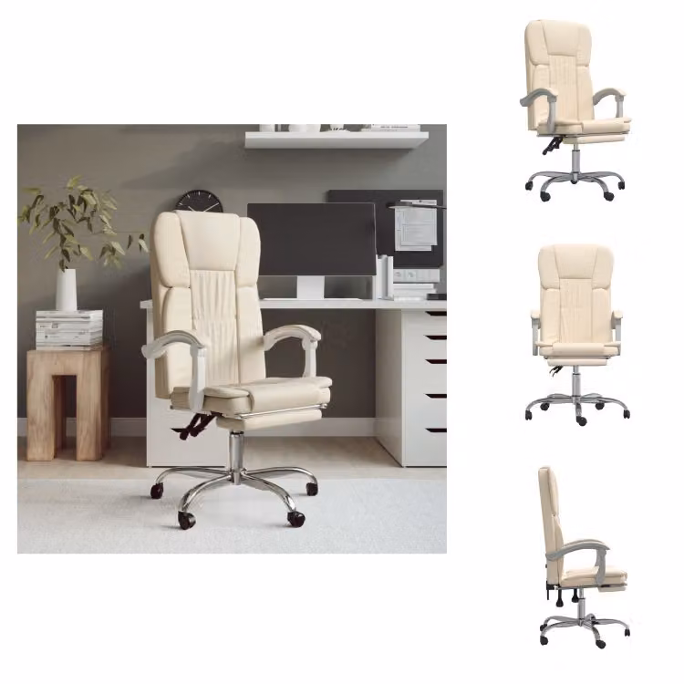 vidaXL Sedia da ufficio con funzione reclinabile in Pelle finta crema - Sedie da ufficio