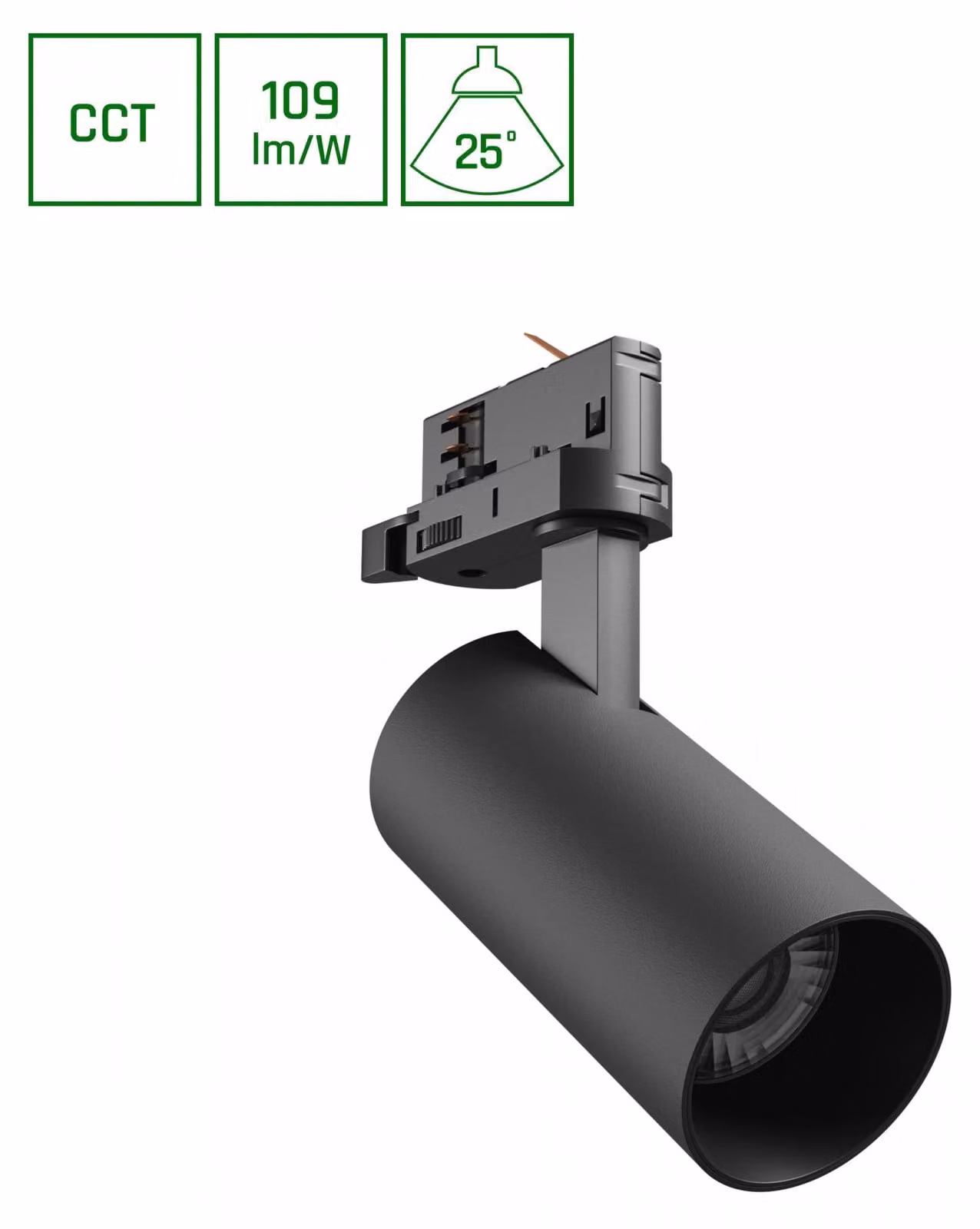 Faretto trifase ANDROMEDA PRIME 16W nero CCT 3000/4000/6000K 25°