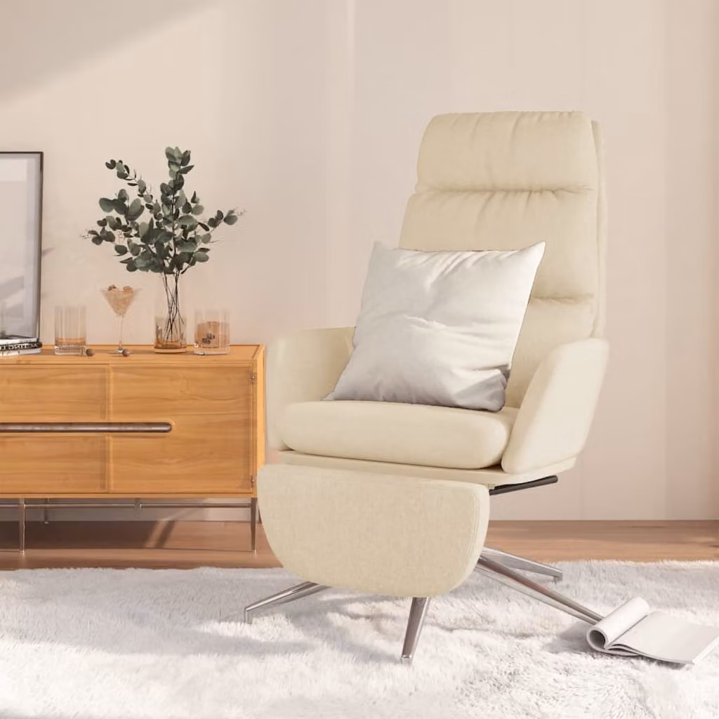 Maison Exclusive - Poltrona relax con poggiapiedi, rivestita in tessuto color crema