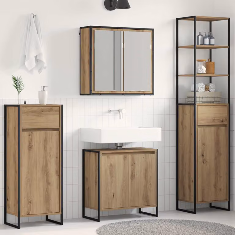 vidaXL Set di mobili per il bagno 4 pz Rovere artigianale