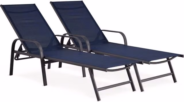 Set di 2 lettini prendisole Habitat in acciaio verniciato con tessuto textilene, colore blu e grigio, con poggiatesta regolabile
