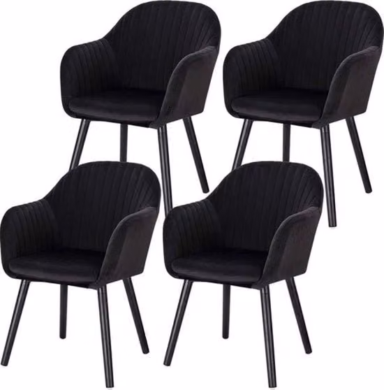 Set di 4 poltrone in velluto - costruzione robusta - esperienza di seduta morbida - con bracciolo - adatto a diversi ambienti - nero - 40x40x81 cm
