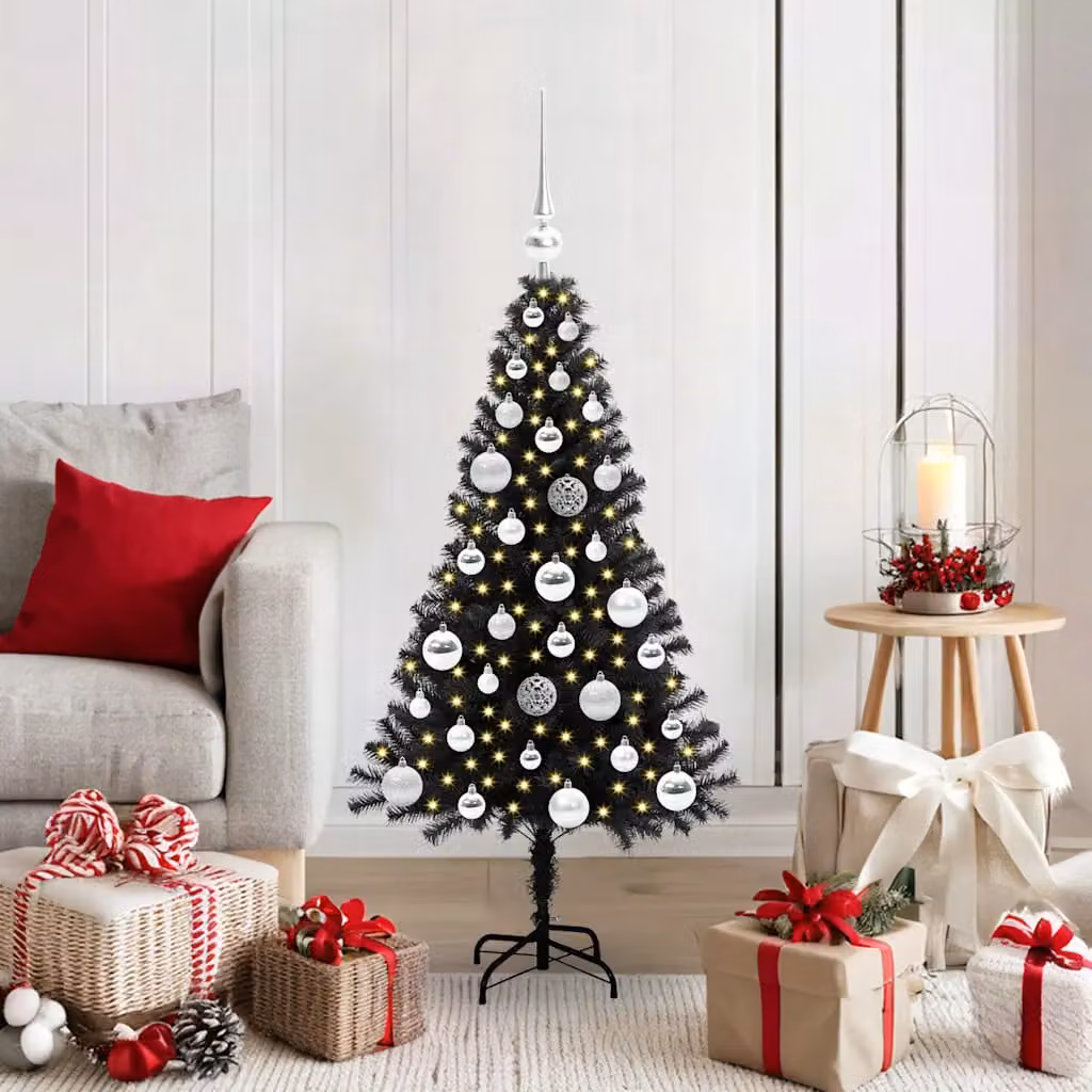 Albero di Natale moderno vidaXL nero con luci LED warm white in PVC, Altezza: 120 cm