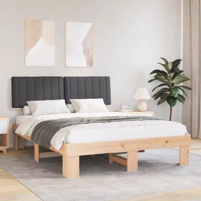 Letto con Testiera Rivestita-Struttura Letto con Testiera Grigio scuro 160 x 200 cm 265743