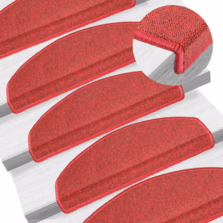 Set di 15 tappetini per scale semicircolari grandi vidaXL, colore rosso, L 65 x P 24 x H 3,5 cm, autoadesivi in polipropilene