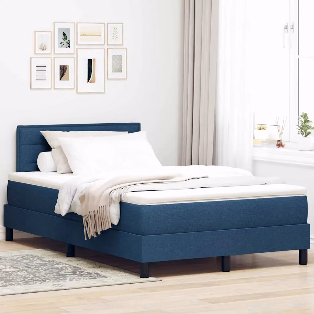 Letto a molle vidaXL con strisce LED blu e porte di ricarica USB in tessuto, L/P: 120 x 200 cm