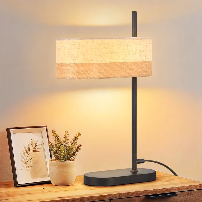 ZMH lampada da tavolo soggiorno lampada da tavolo nera lampada da comodino in tessuto E14 lampada da comodino con cavo lampada da letto lampada da notte retrò per studio