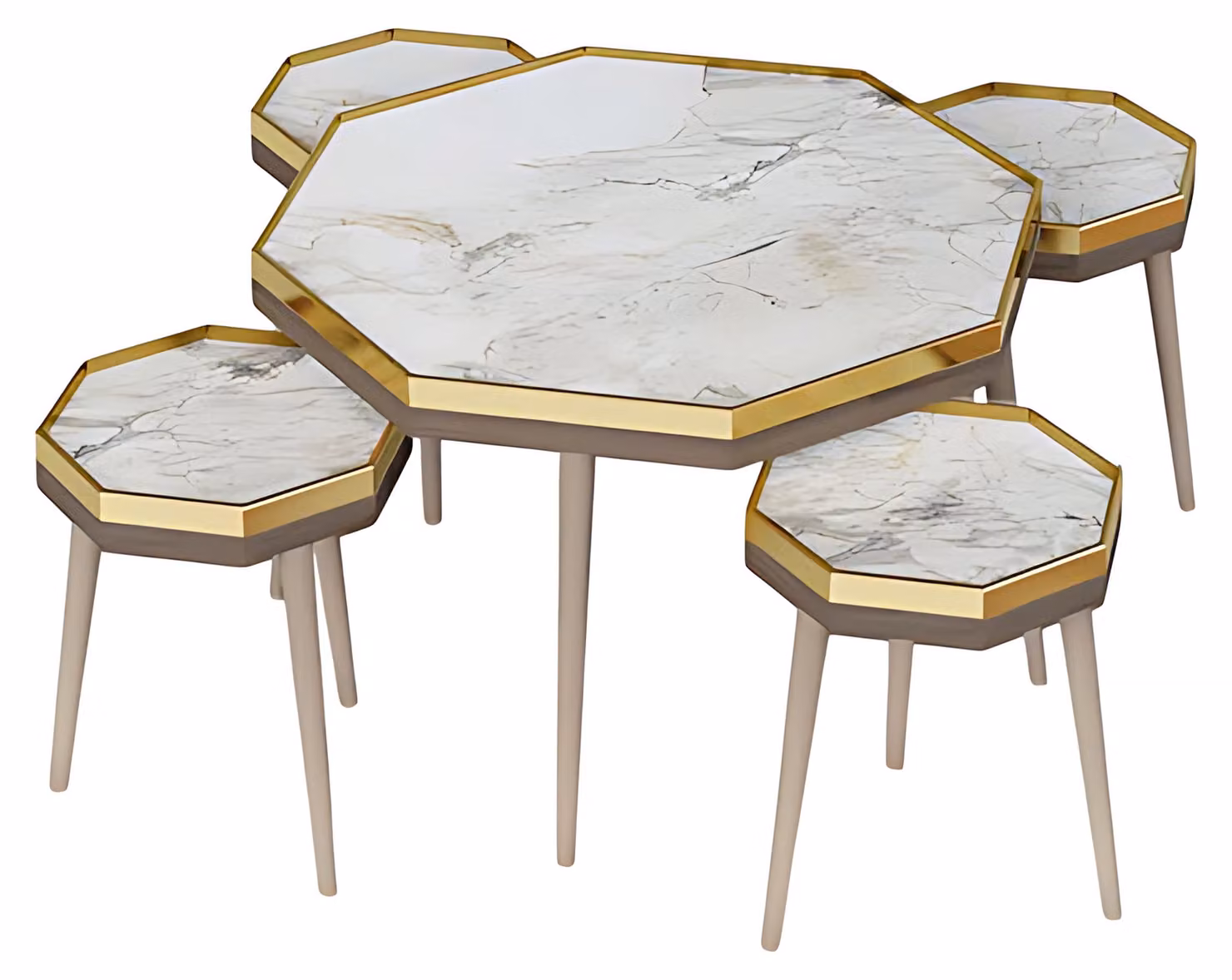 Elegantes Wohnzimmer-Set in Weiß aus Holz und Edelstahl