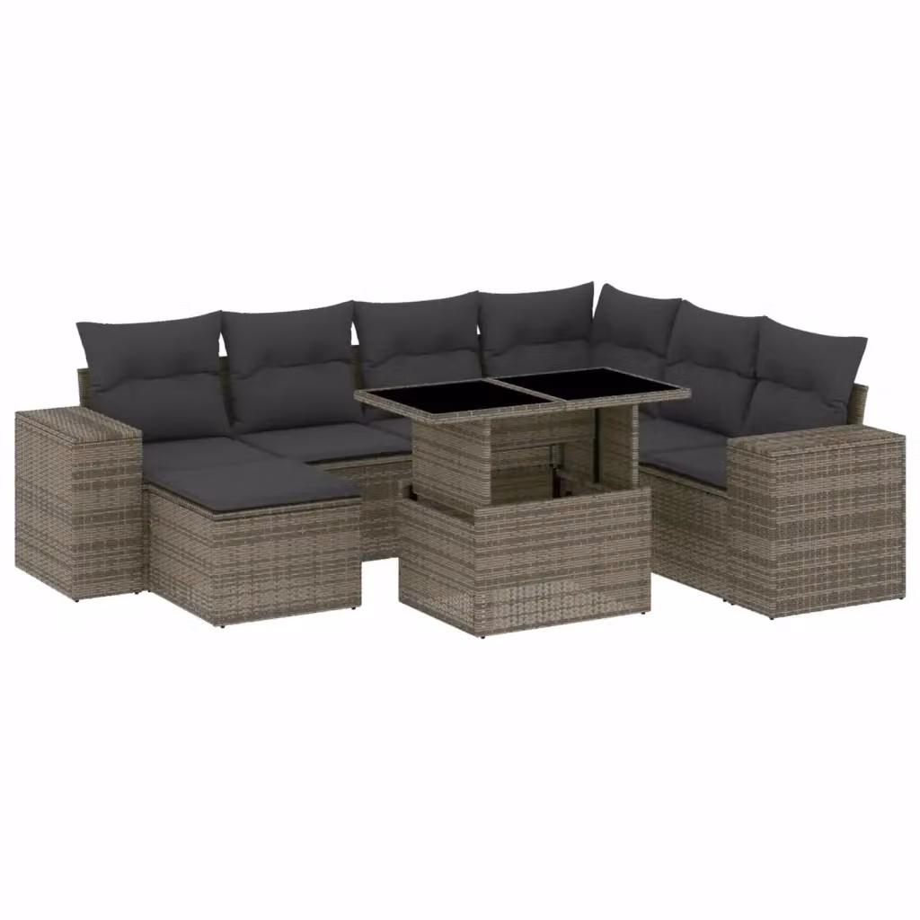 vidaXL Set Divano da Giardino a L 8 pz in Polyrattan Grigio con Cuscini e Tavolino – 2