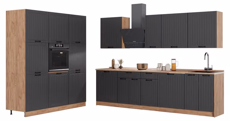 Cucina componibile Vicco Fame-Line Grigio scuro/Rovere dorato 460 cm, PL Marmo, Model 63791