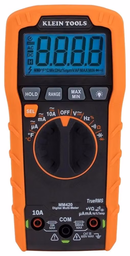 Multimetro digitale - Multimetro automatico TRMS - 600 V AC/DC - 10 A - 50 MΩ - Arancione e nero