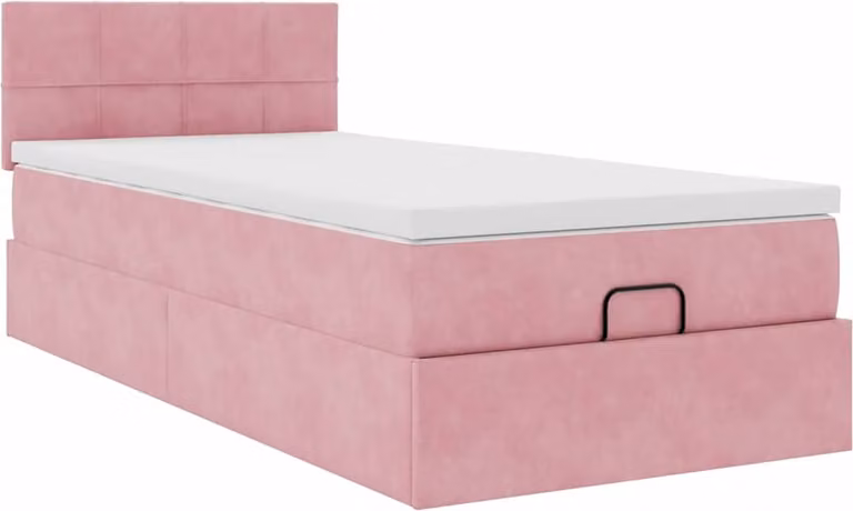 Struttura Letto Pouf con Materasso Rosa 100x200 cm Velluto