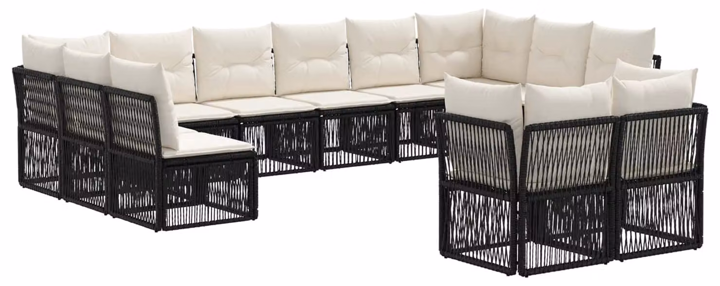 Set di divani da giardino, 12 pezzi, in rattan sintetico nero