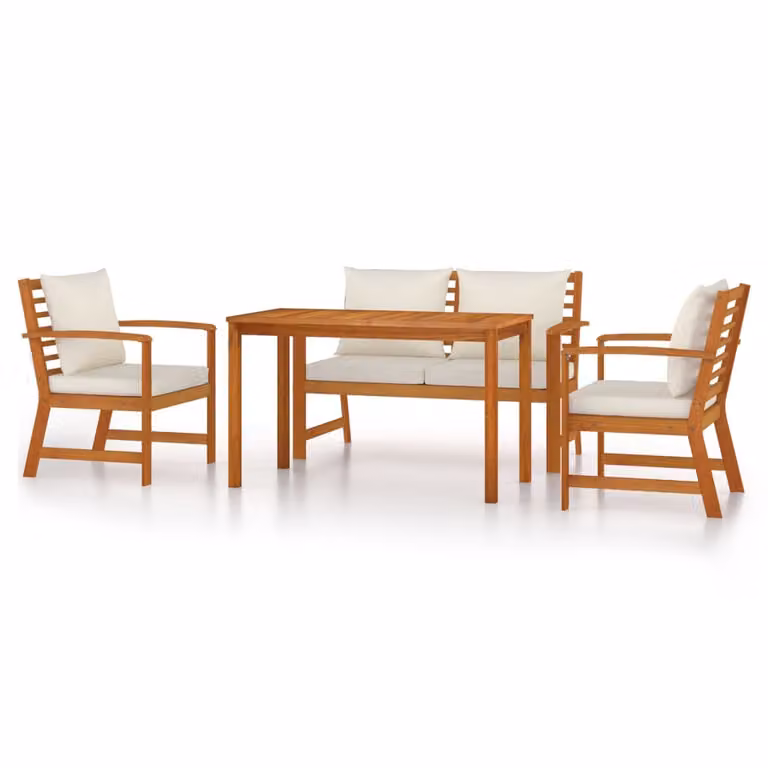 Set da Pranzo Giardino 4pz con Cuscini Legno Massello di Acacia