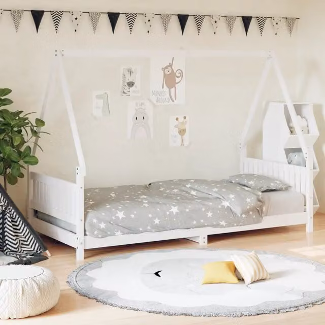 Giroletto per Bambini-Struttura Letto Bambini Bianco 90x190cm in Legno Massello di Pino 179083