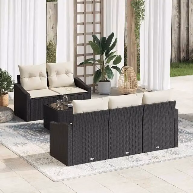 Set di divani 6 pz Nero e Crema polyrattan 3346597