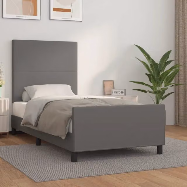 Letto con testiera in similpelle color crema L/P/H: 100 x 200 cm