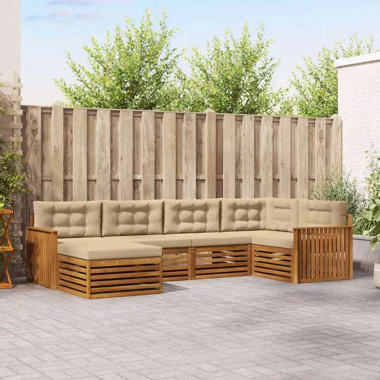 Set di divani da esterno vidaXL 6 pz in legno di acacia con cuscini, colore beige e marrone
