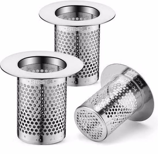 Confezione da 3 filtri per capelli, acciaio inossidabile, per cucina e bagno, sifone per doccia, scarico doccia, filtro per acque reflue, filtro da cucina (55 x 50 x 35 mm)