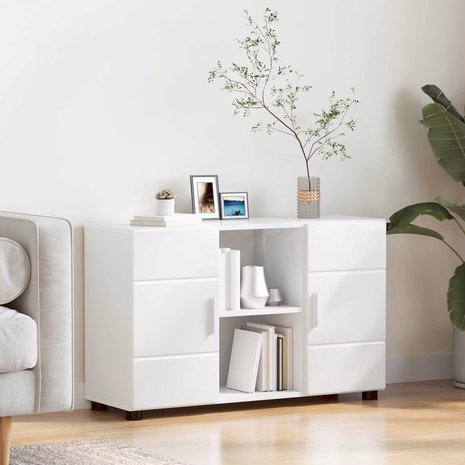 Credenza moderna vidaXL FLORIN Bianco Lucido L: 88,5 cm, P: 30,5 cm, H: 55,5 cm