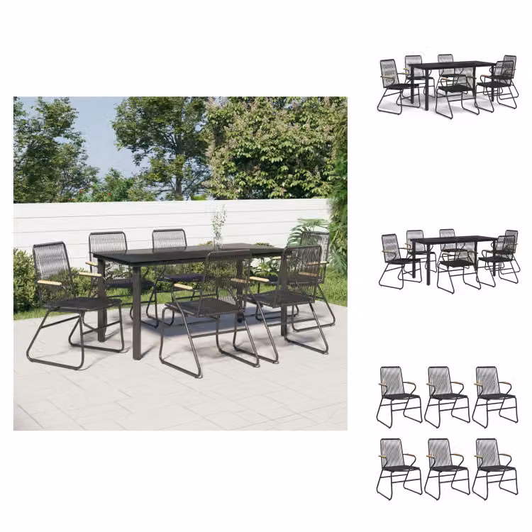 vidaXL Set da pranzo da giardino 7 pezzi in rattan PVC nero - Set di mobili da giardino