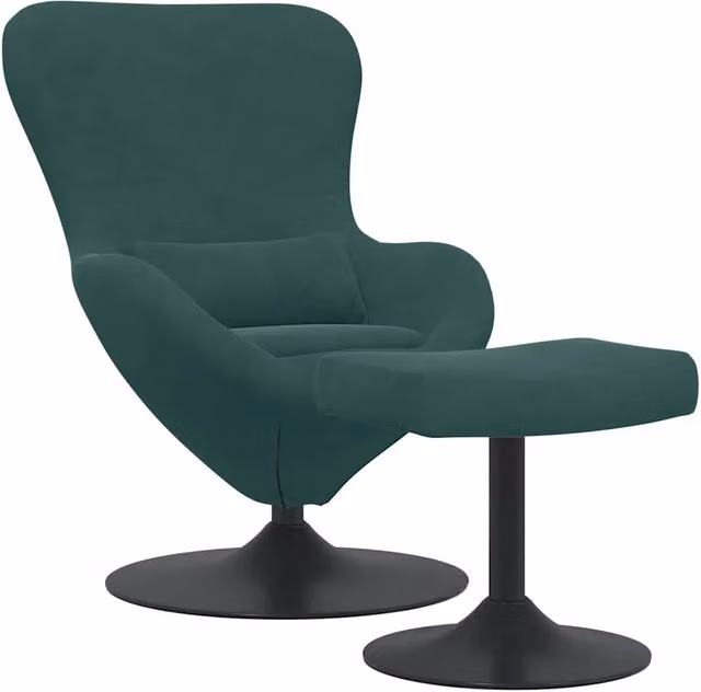 Poltrona | Sedia Egg con Pouf Verde Scuro Velluto